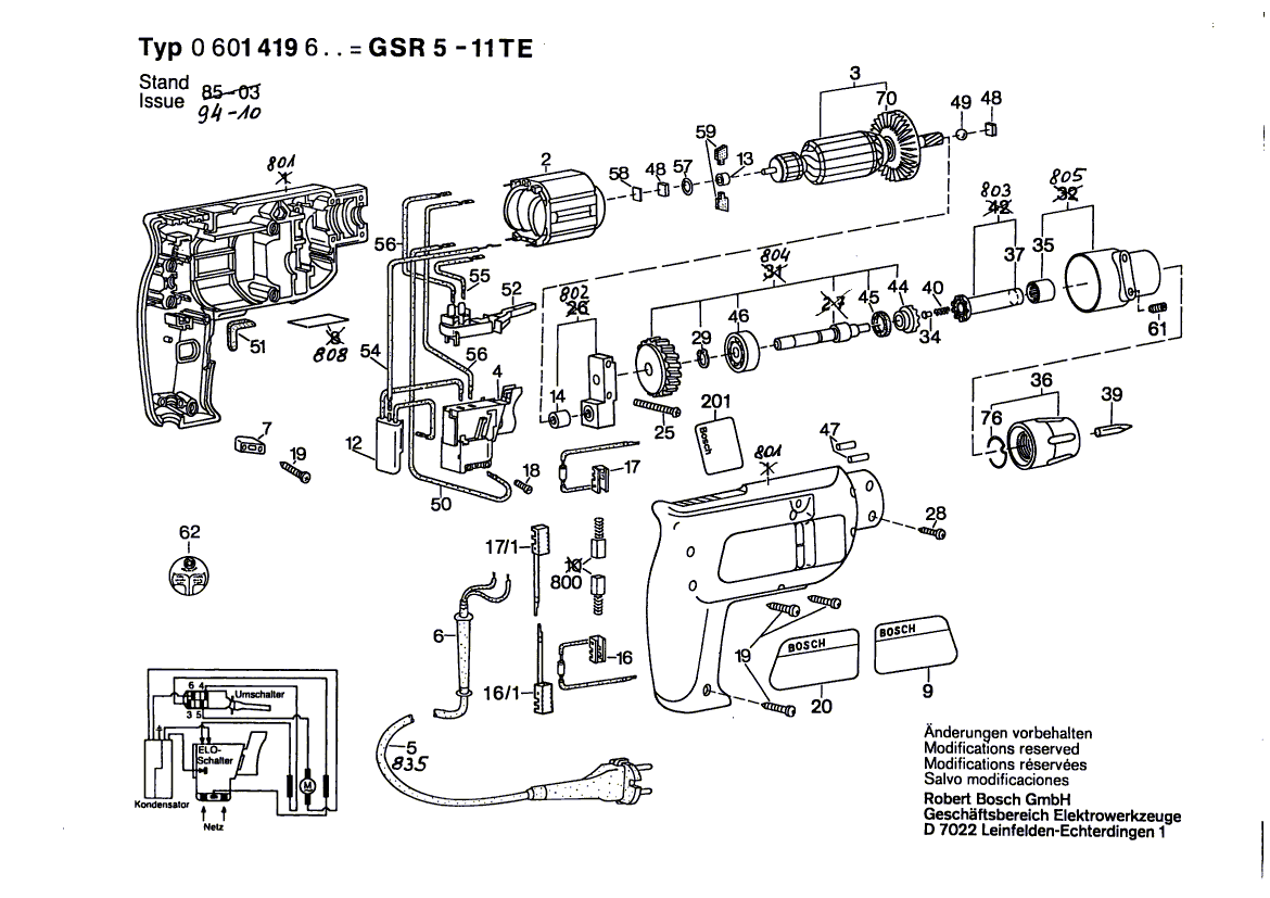 Vue éclatée Bosch GSR5-11TE 0601419648#01