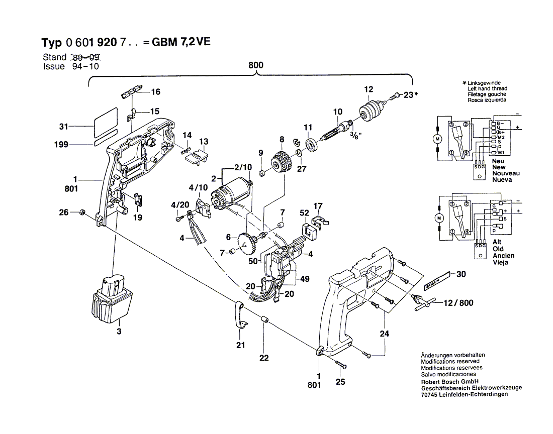 Vue éclatée Bosch GBM7,2VE 0601920761#01