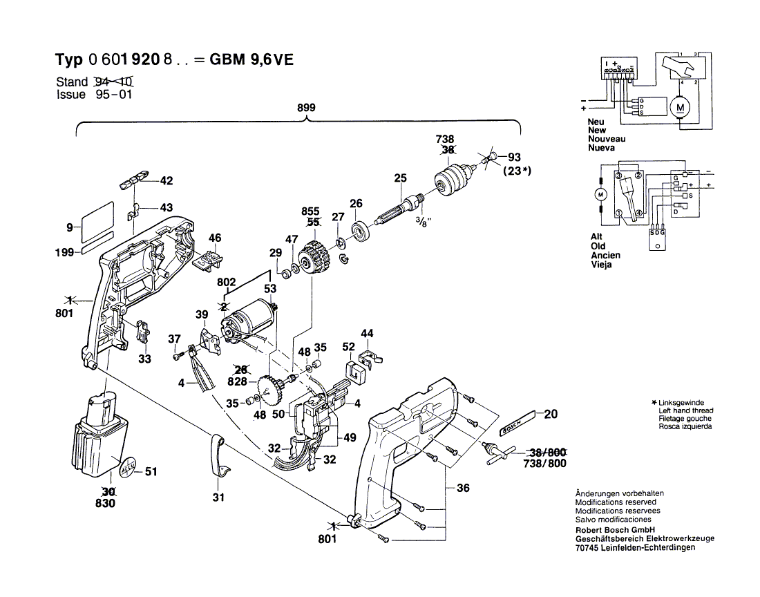 Vue éclatée Bosch GBM9,6VE 0601920848#01