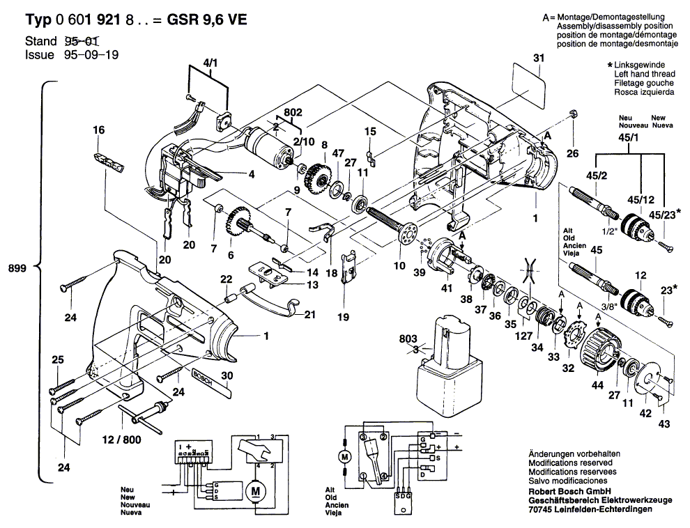 Vue éclatée Bosch GSR9,6VE 0601921848#01
