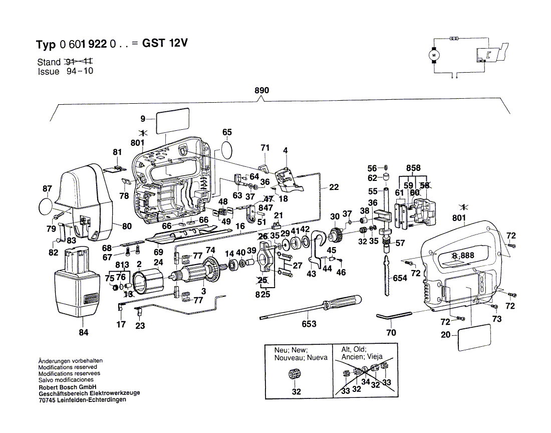 Vue éclatée Bosch GST12V 0601922048#01