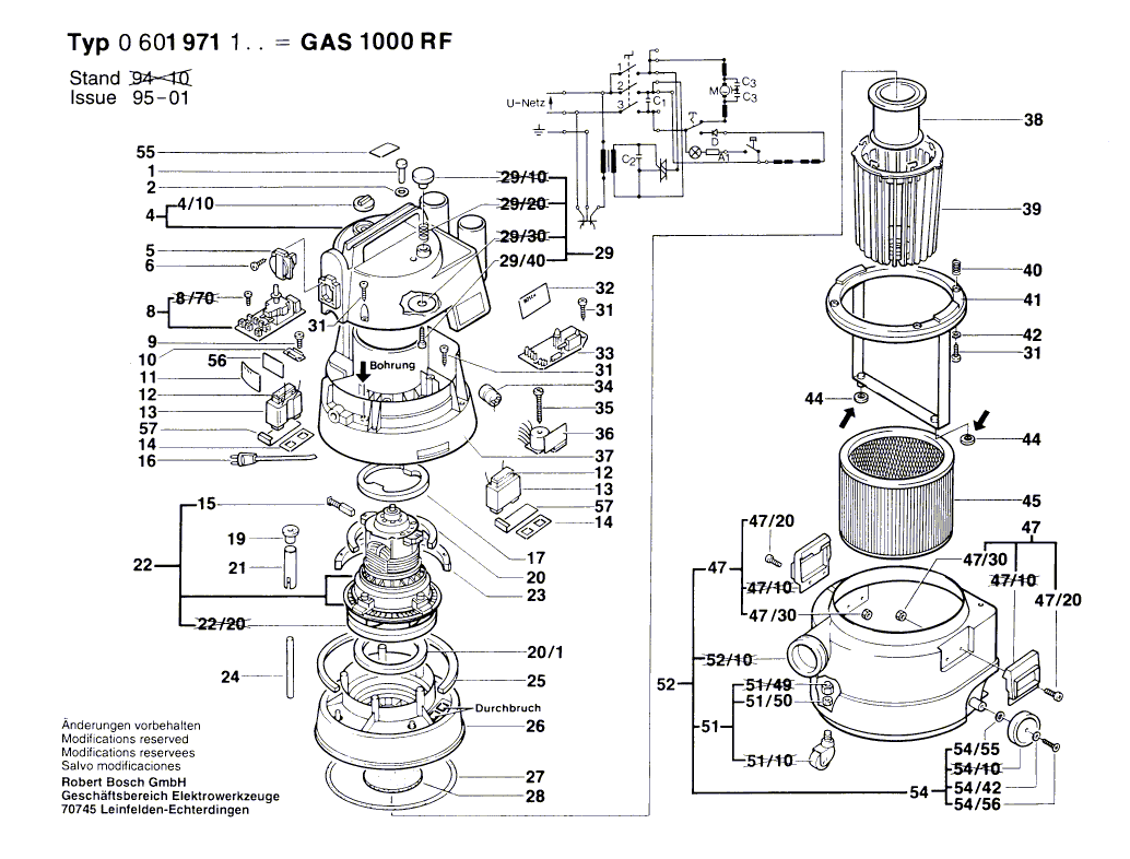Vue éclatée Bosch GAS1000RF 0601971148#01