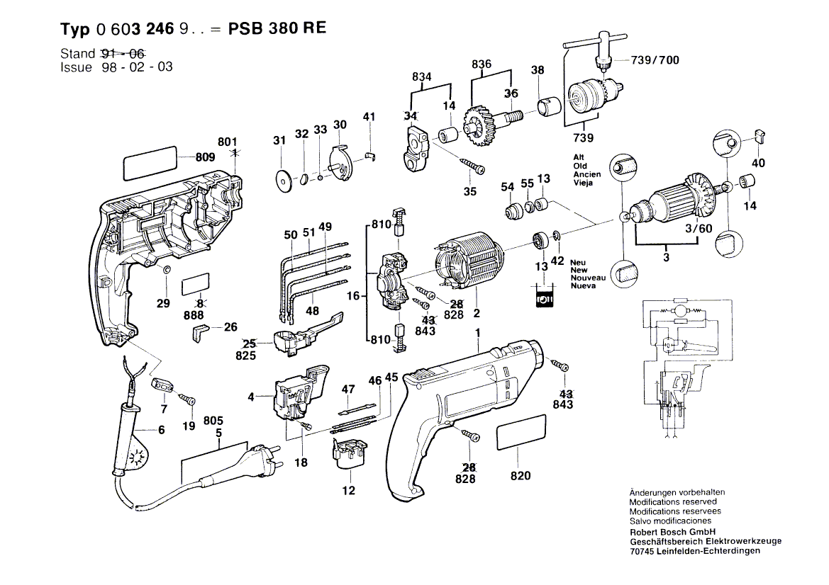 Vue éclatée Bosch PSB380RE 0603246903#01