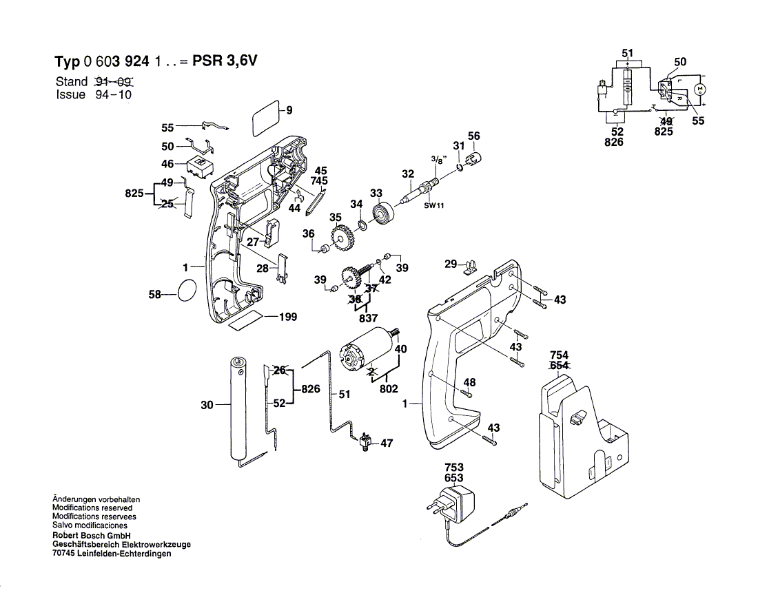 Vue éclatée Bosch PSR3,6V 0603924124#01