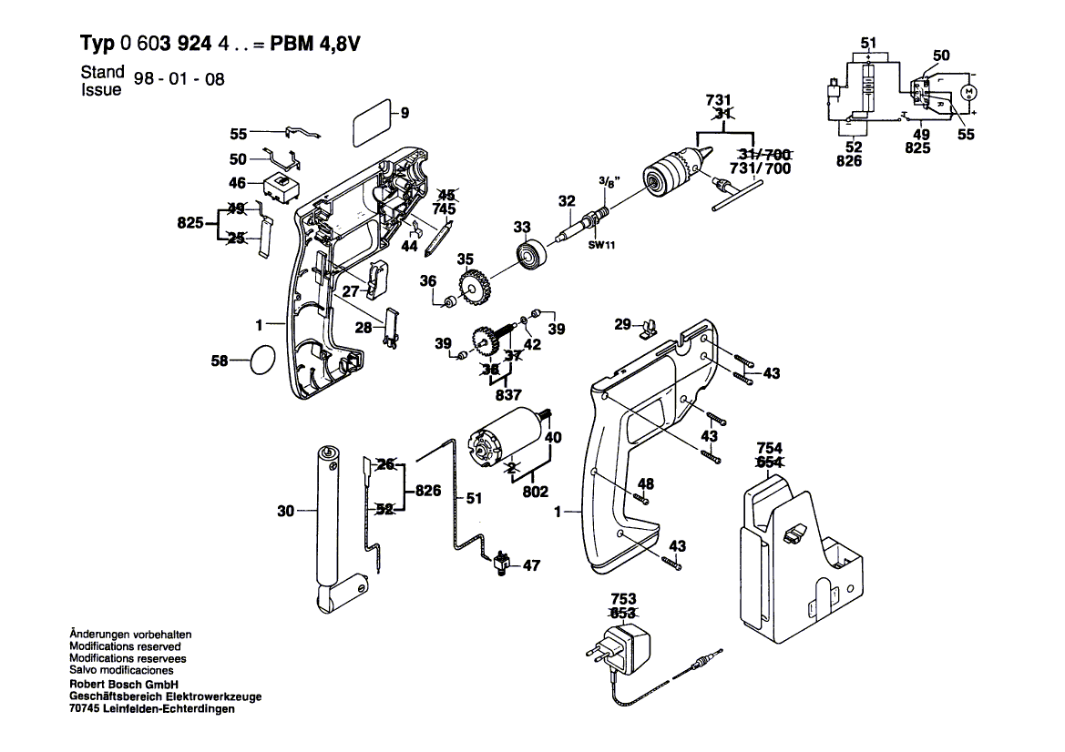 Vue éclatée Bosch PBM4,8V 0603924403#01