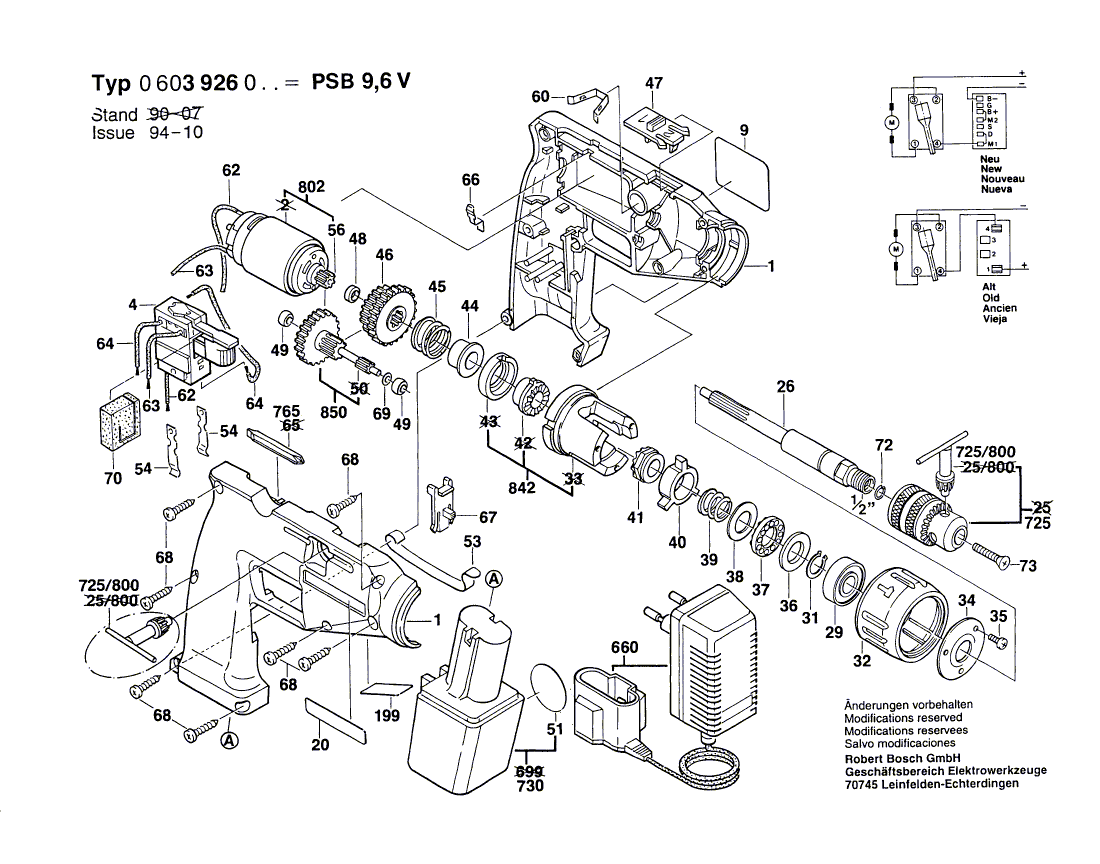 Vue éclatée Bosch PSB9,6V 0603926003#01