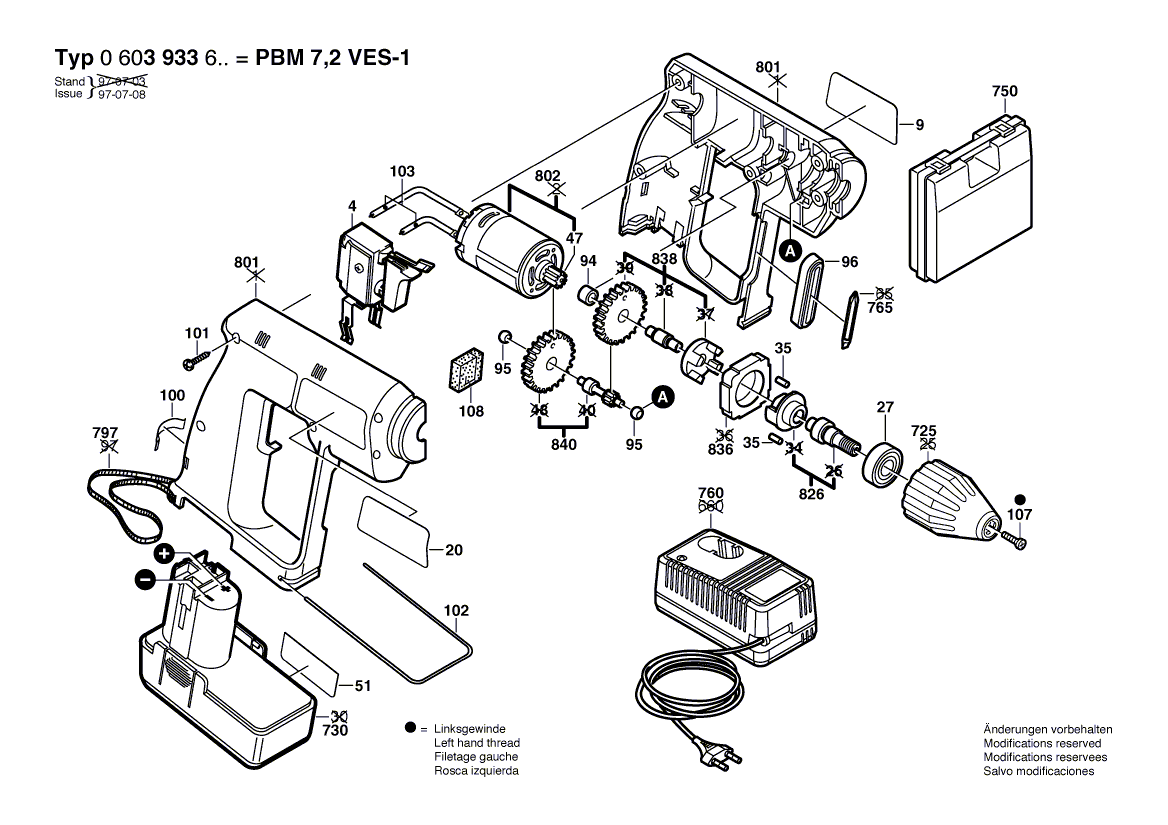 Vue éclatée Bosch PBM7,2VE-1 0603933666#01
