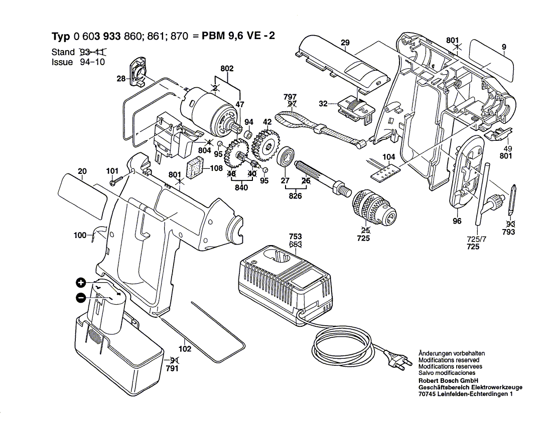 Vue éclatée Bosch PBM9,6VE-2 0603933860#01