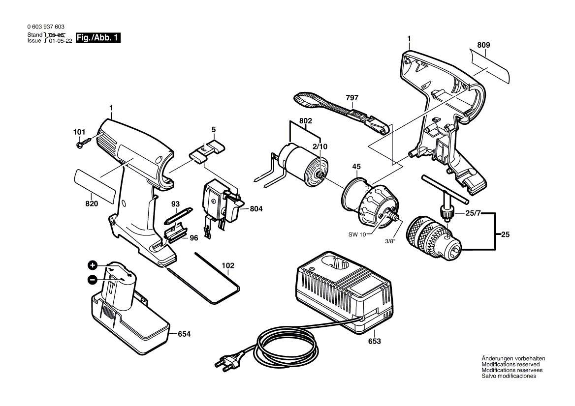 Vue éclatée Bosch PSR9,6VE 0603937667#01