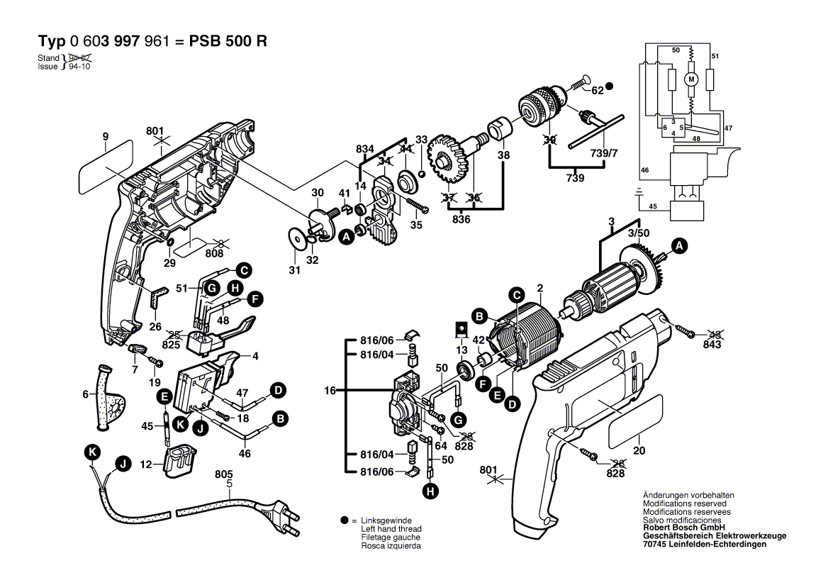 Vue éclatée Bosch PSB500R 0603997961#01
