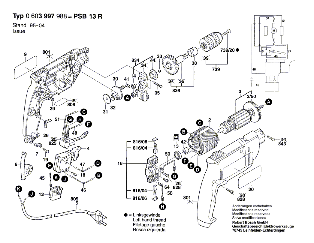 Vue éclatée Bosch PSB13R 0603997988#01