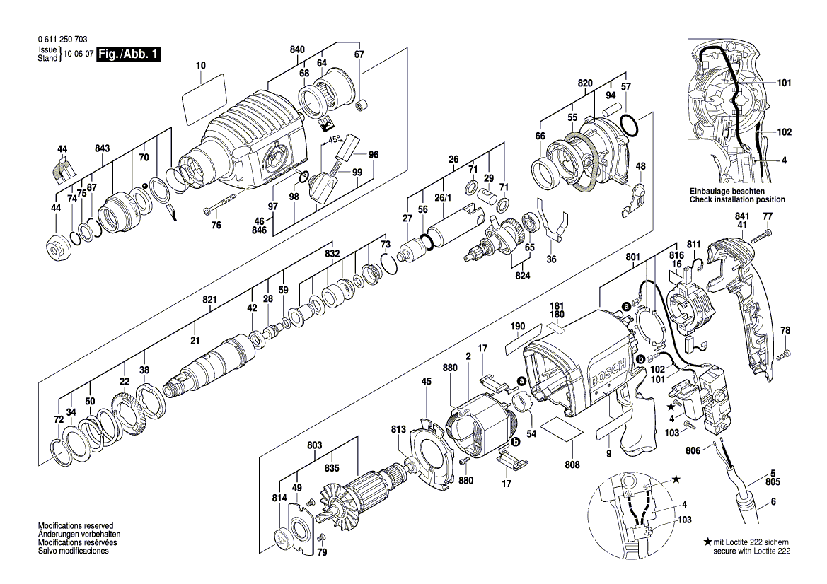 Vue éclatée Bosch GBH2-22RE 0611250748#01