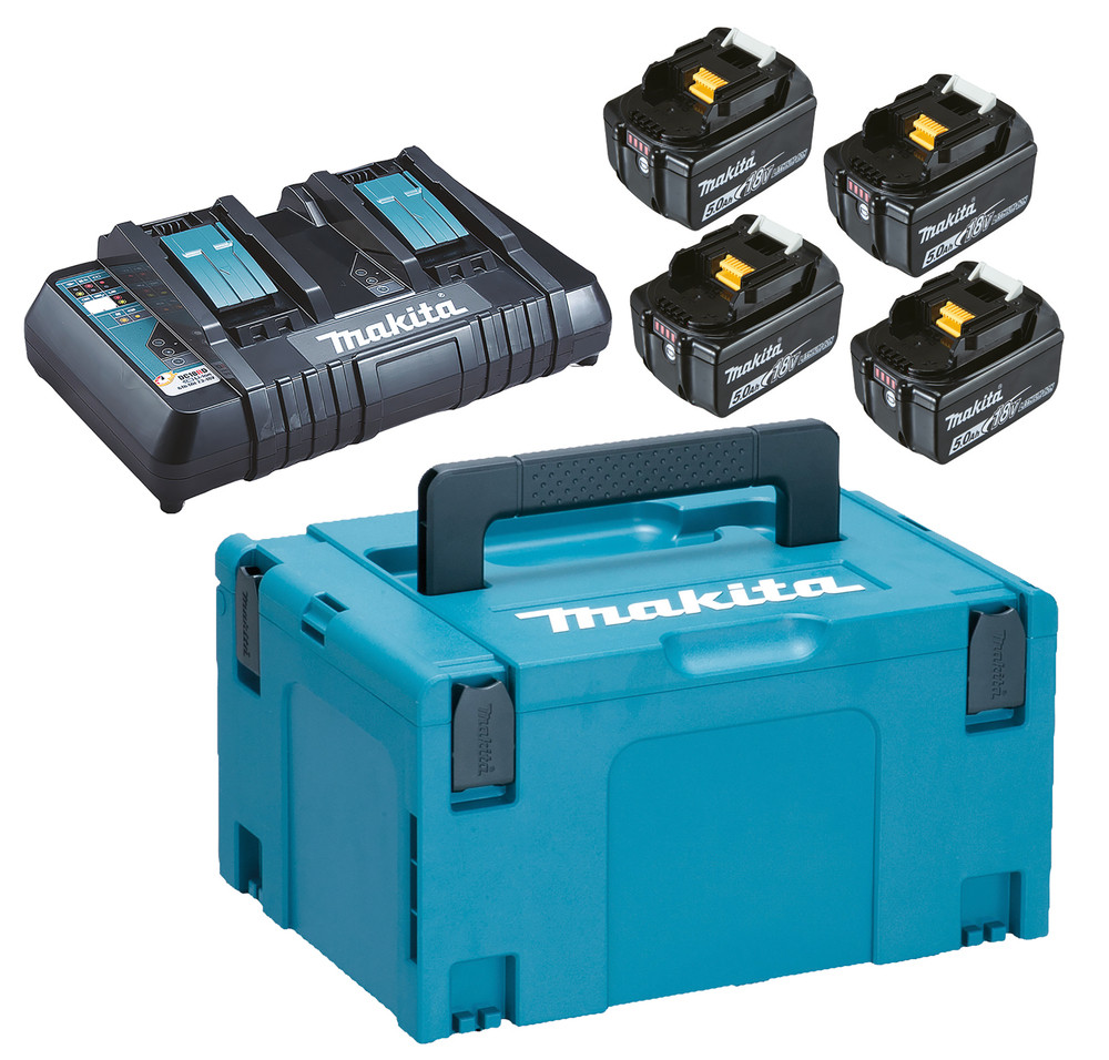 Pack Énergie 18 V Li-Ion (4 batteries + 1 chargeur double) avec coffret MAK-PAC Makita