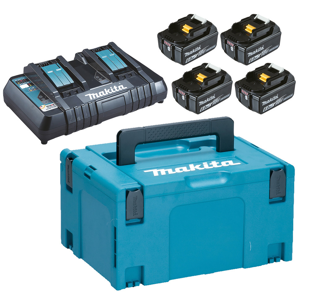 Pack Énergie 18 V Li-Ion (4 batteries + 1 chargeur double) avec coffret MAK-PAC Makita