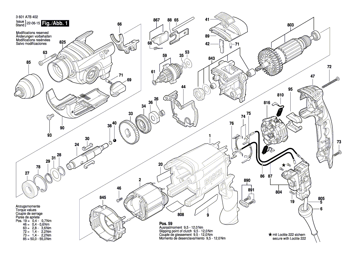 Vue éclatée Bosch GSB20-2 3601A7B402#01