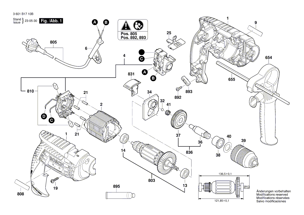 Vue éclatée Bosch GSB13RE 3601B1710B#01