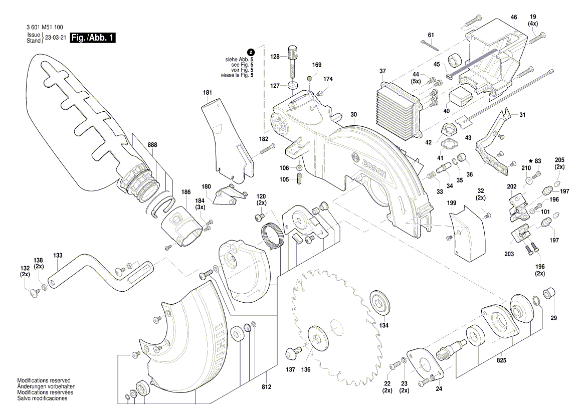 Vue éclatée Bosch GCM18V-254D 3601M51100#01