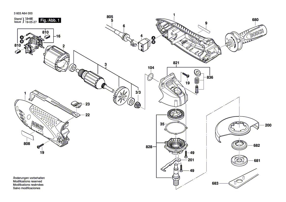 Vue éclatée Bosch PWS750-125 3603A64100#01
