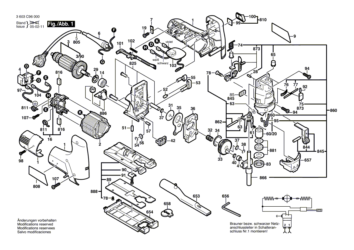 Vue éclatée Bosch PST1000CE 3603C96000#01