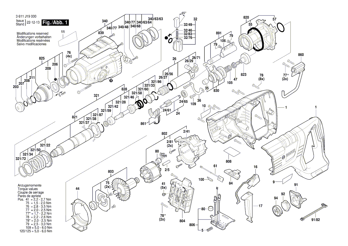 Vue éclatée Bosch GBH18V-28DC 3611J19000#01