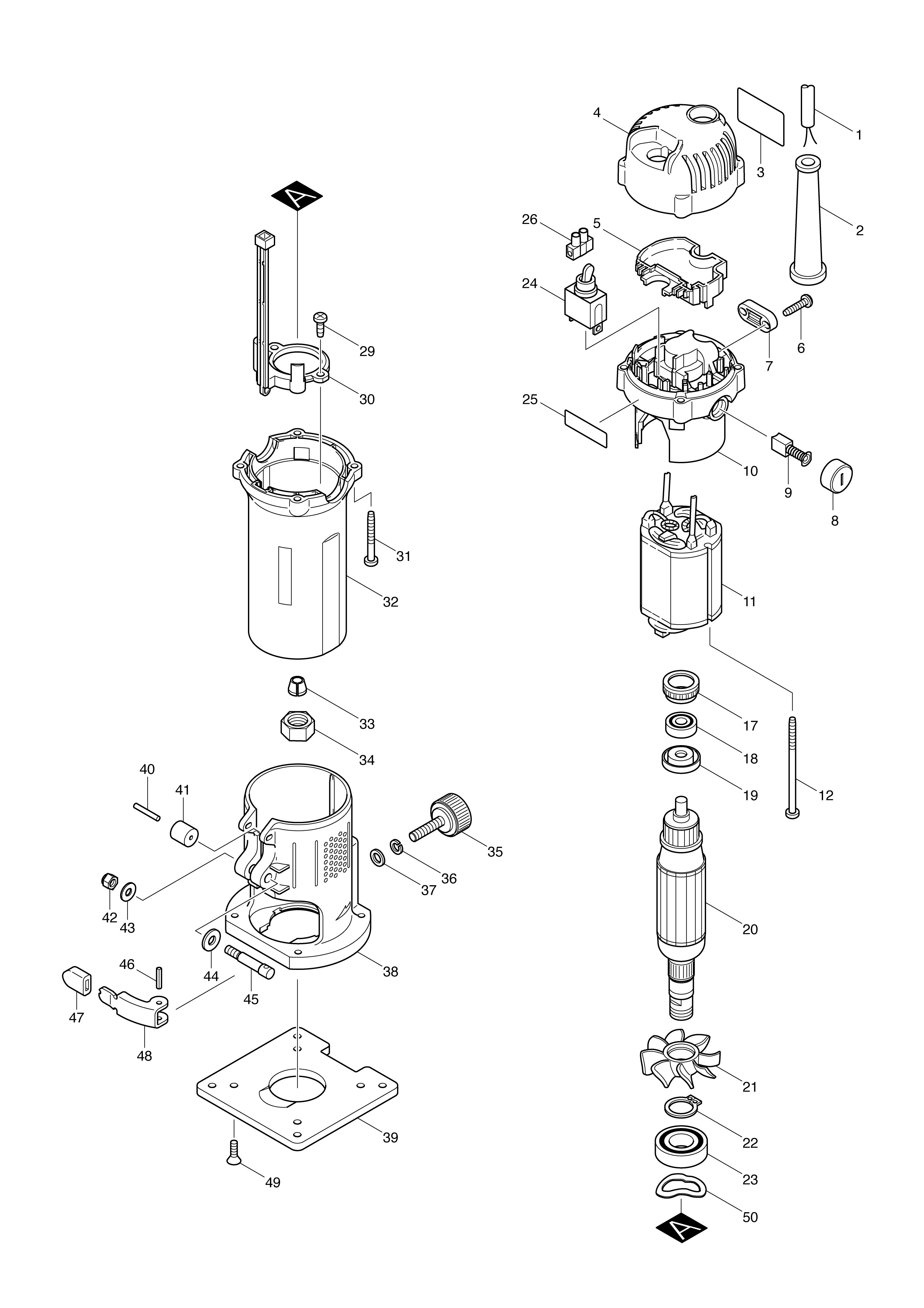 Vue éclatée Makita 3707#01