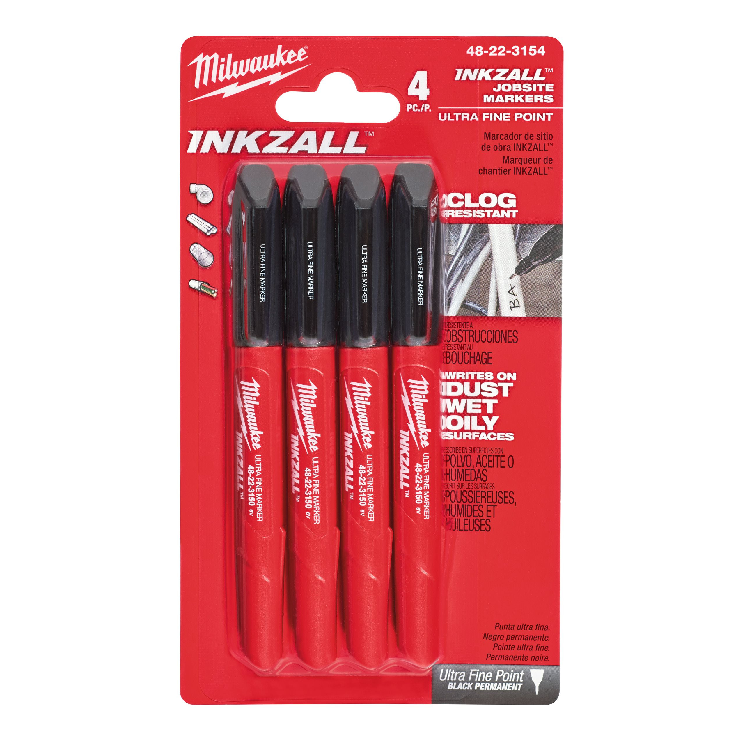 MARQUEURS INKZALL™ INKZALL FINE TIP MARKERS - 4 PCS MILWAUKEE