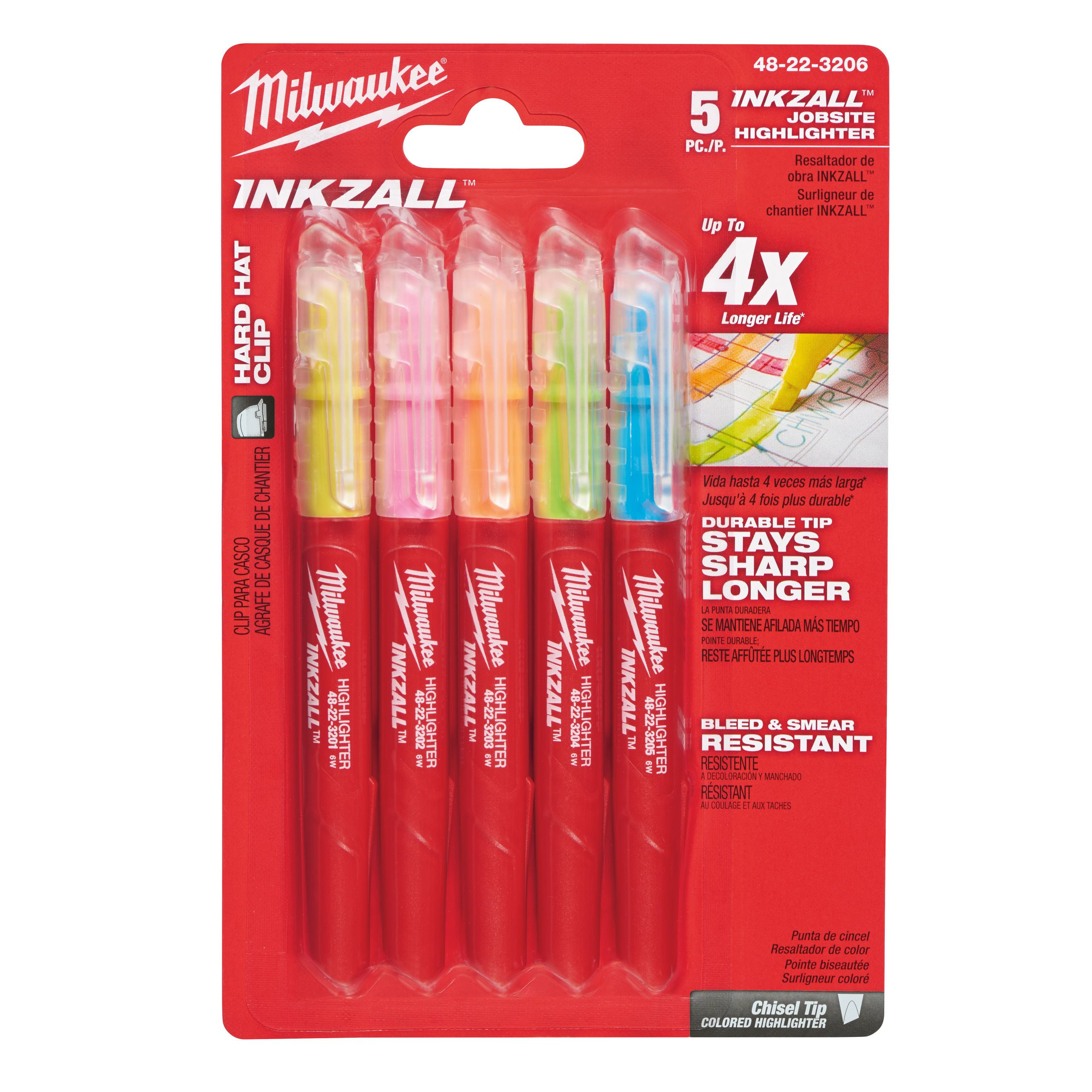 SURLIGNEURS INKZALL™ INKZALL HIGHLIGHTERS COLOURED - 5PC MILWAUKEE