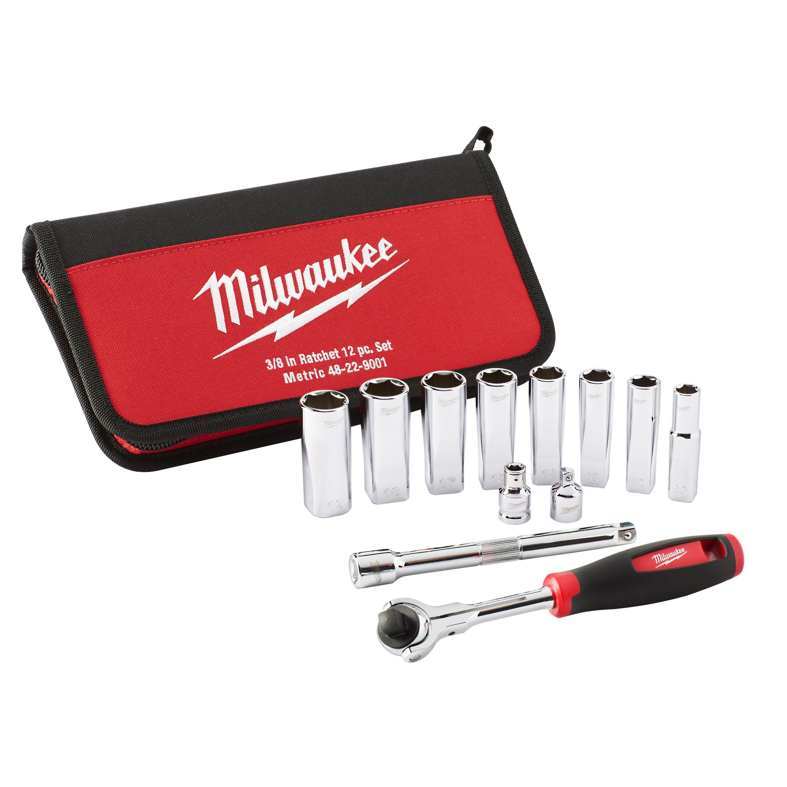 SET DE CLÉS À CLIQUET ⅜″ TRADESMAN 3/8" RATCHET SET - 12 PCS MILWAUKEE