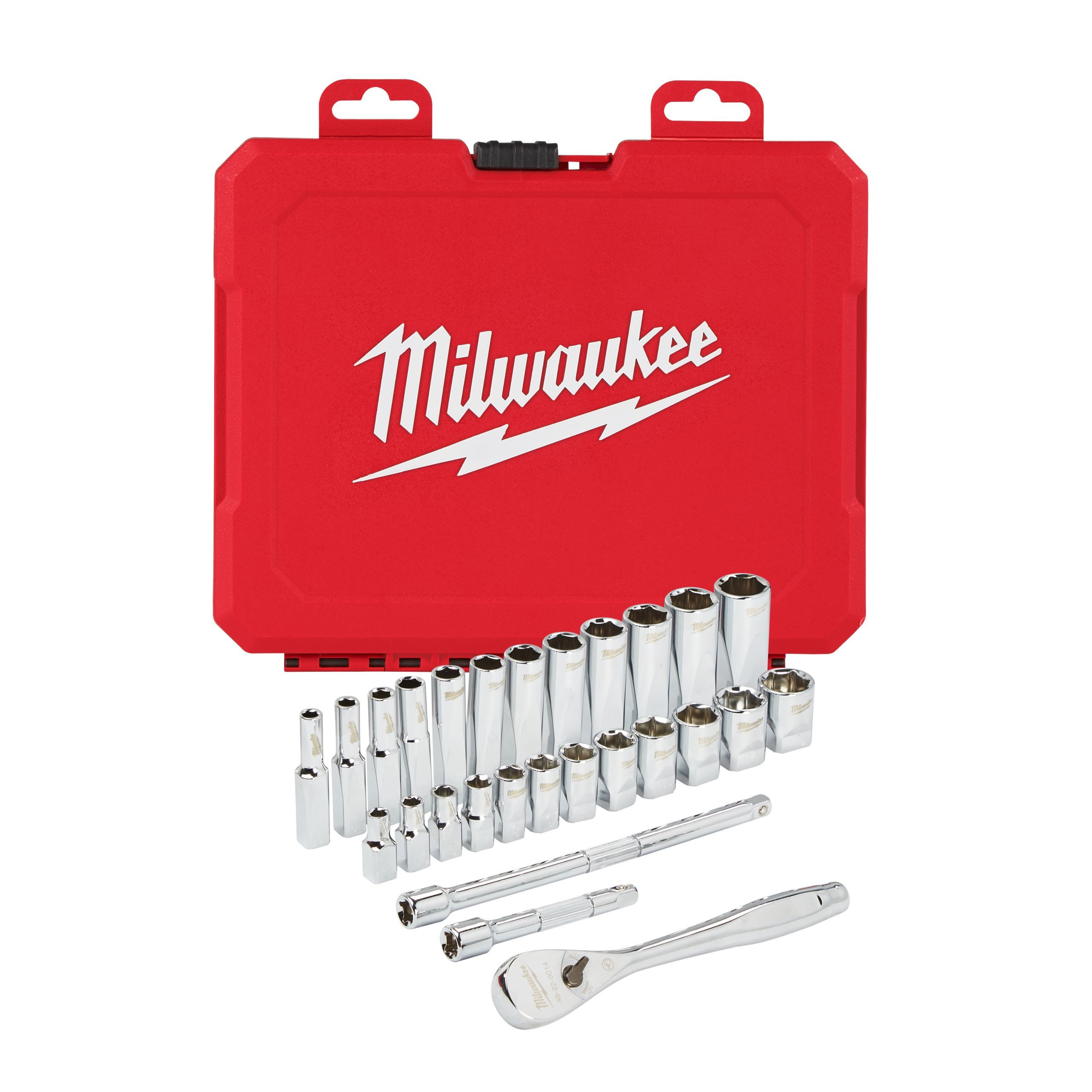 SET DE DOUILLES À CLIQUET 1/4 DRIVE 28 PC RATCHET + SOCKET SET METRIC MILWAUKEE