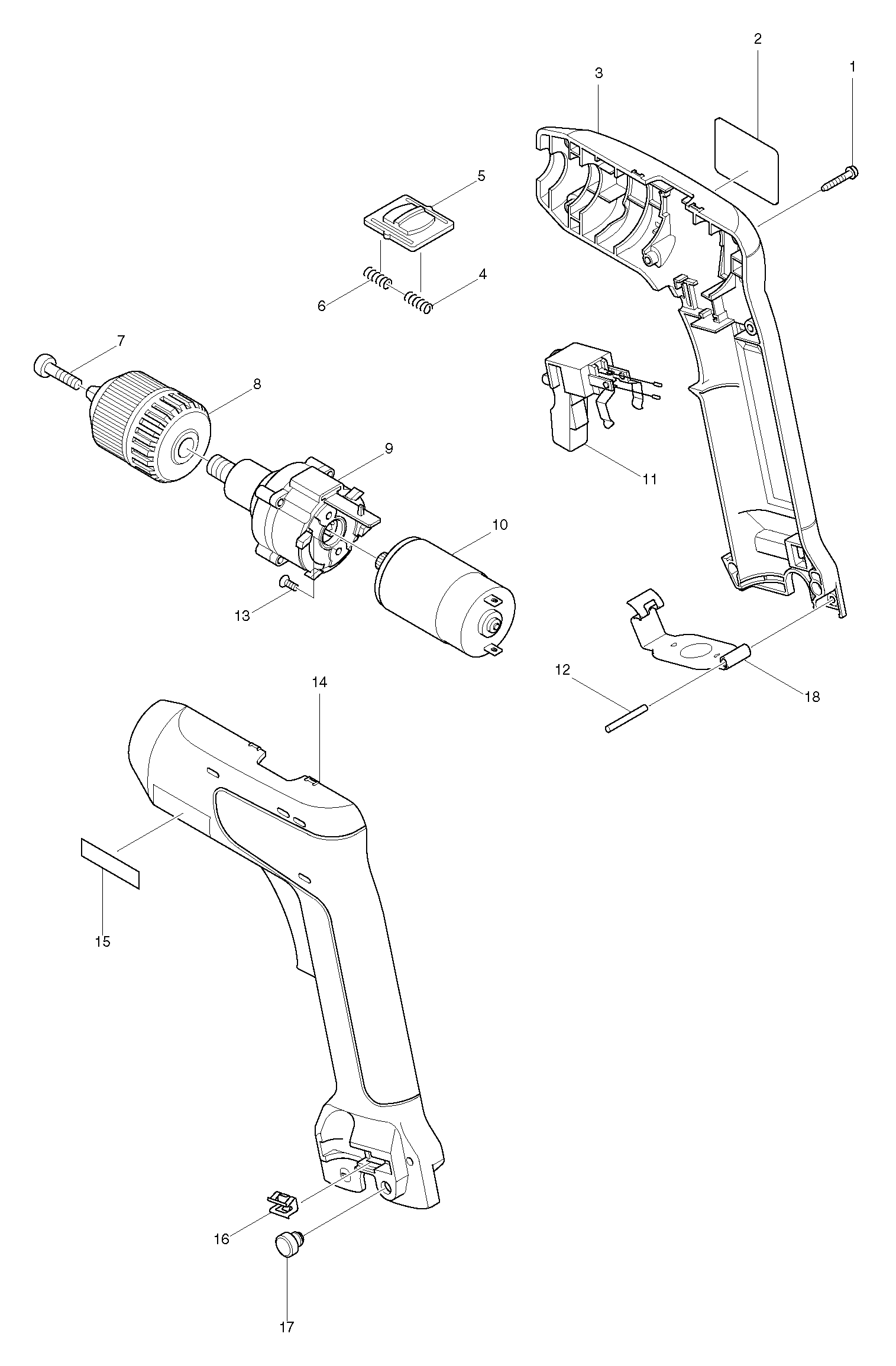 PIECES  DETACHEES PERCEUSE VISSEUSE SANS FIL MAKITA 6019DWE
