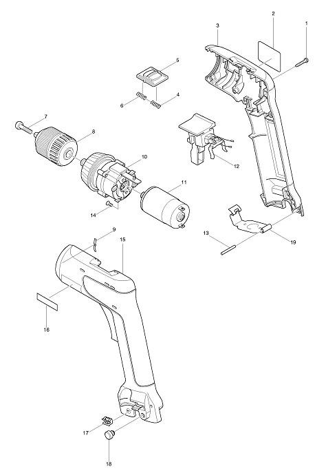 PIECES  DETACHEES PERCEUSE VISSEUSE MAKITA 6019DWE