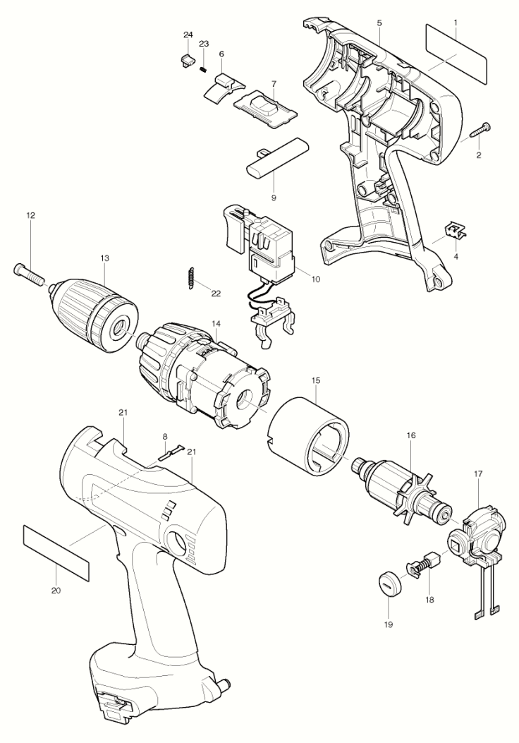 PIECES DETACHEES PERCEUSE VISSEUSE MAKITA 6347DWDE