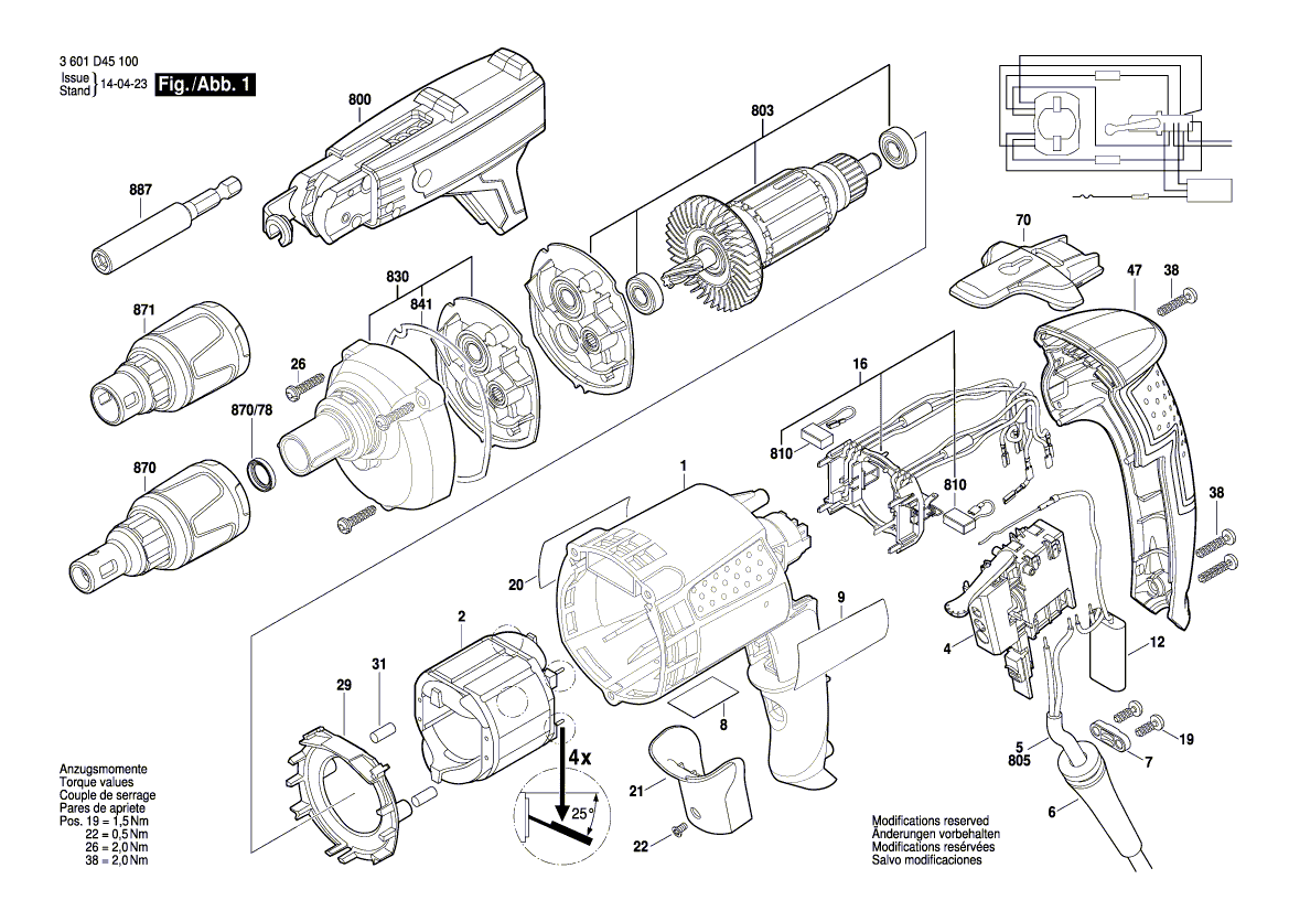 PIECES  DETACHEES VISSEUSE PLAQUISTE  BOSCH GSR 6-45 TE