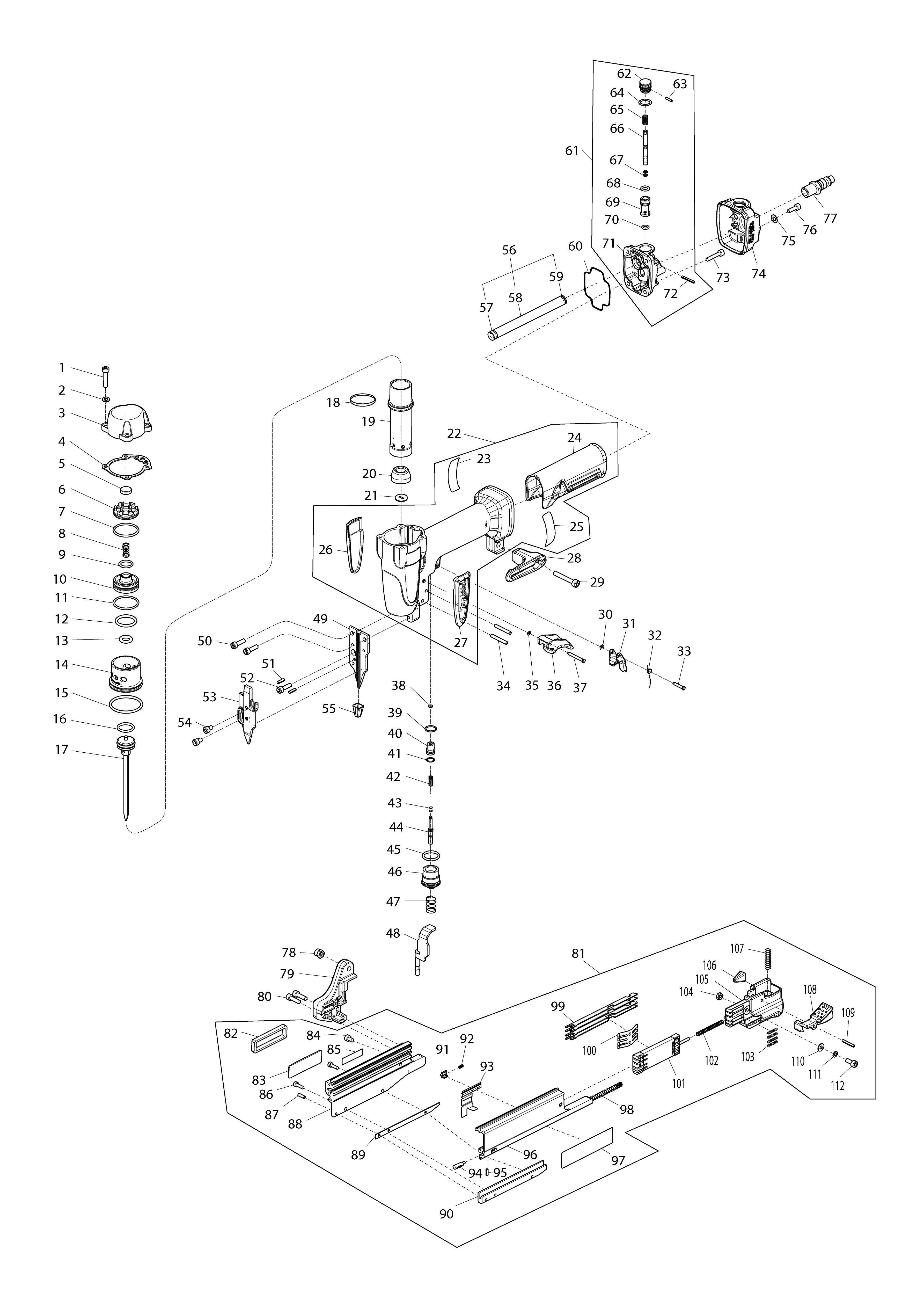 Vue éclatée Makita AF353#01