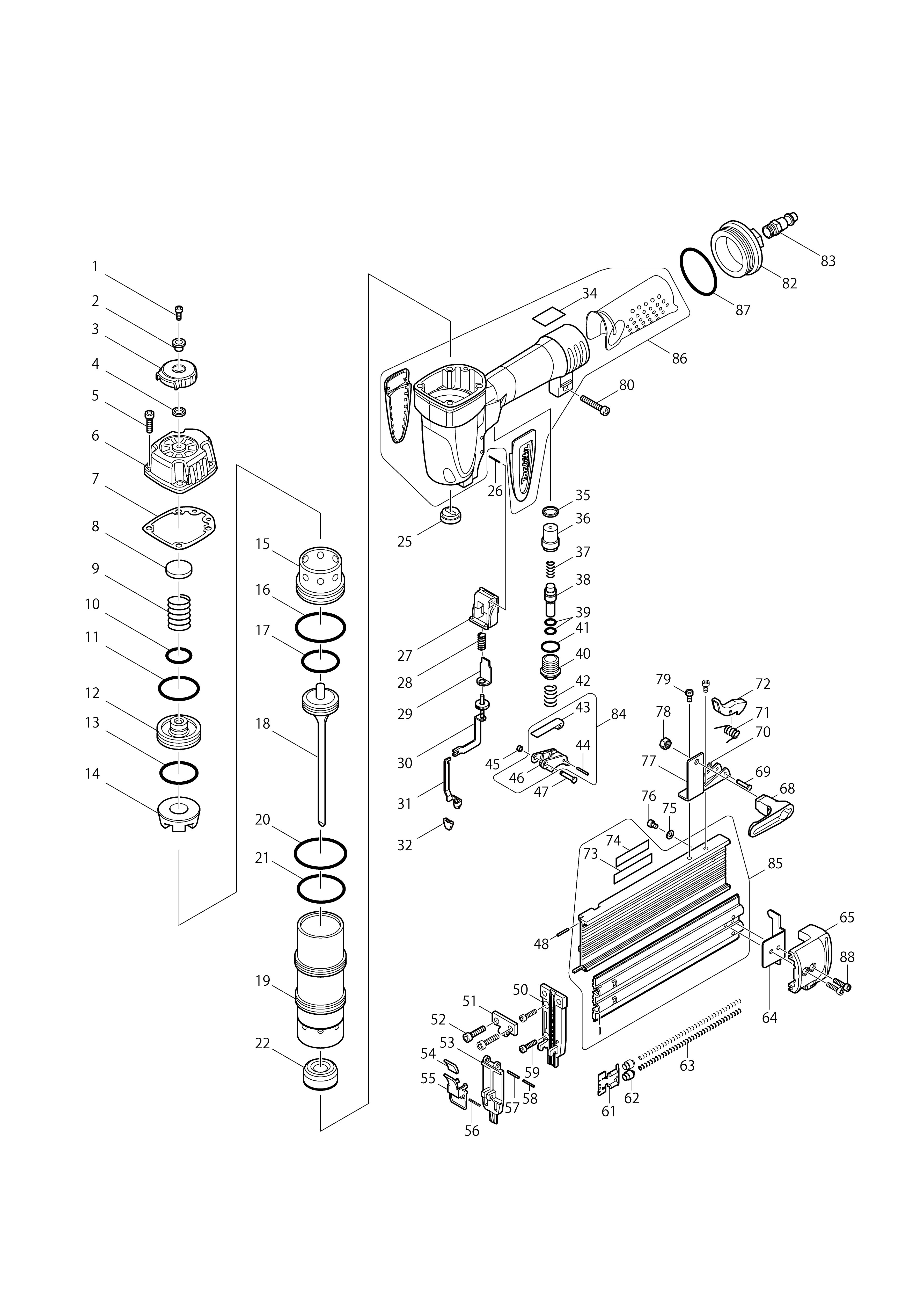 Vue éclatée Makita AF505N#01