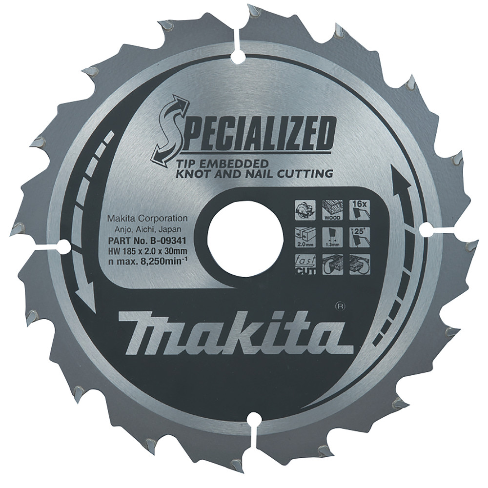 Lames carbures ''Specialized'' bois avec clous, pour scies circulaires Makita