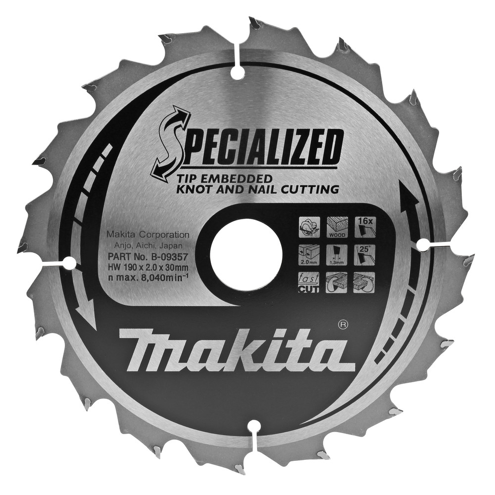 Lames carbures ''Specialized'' bois avec clous, pour scies circulaires Makita