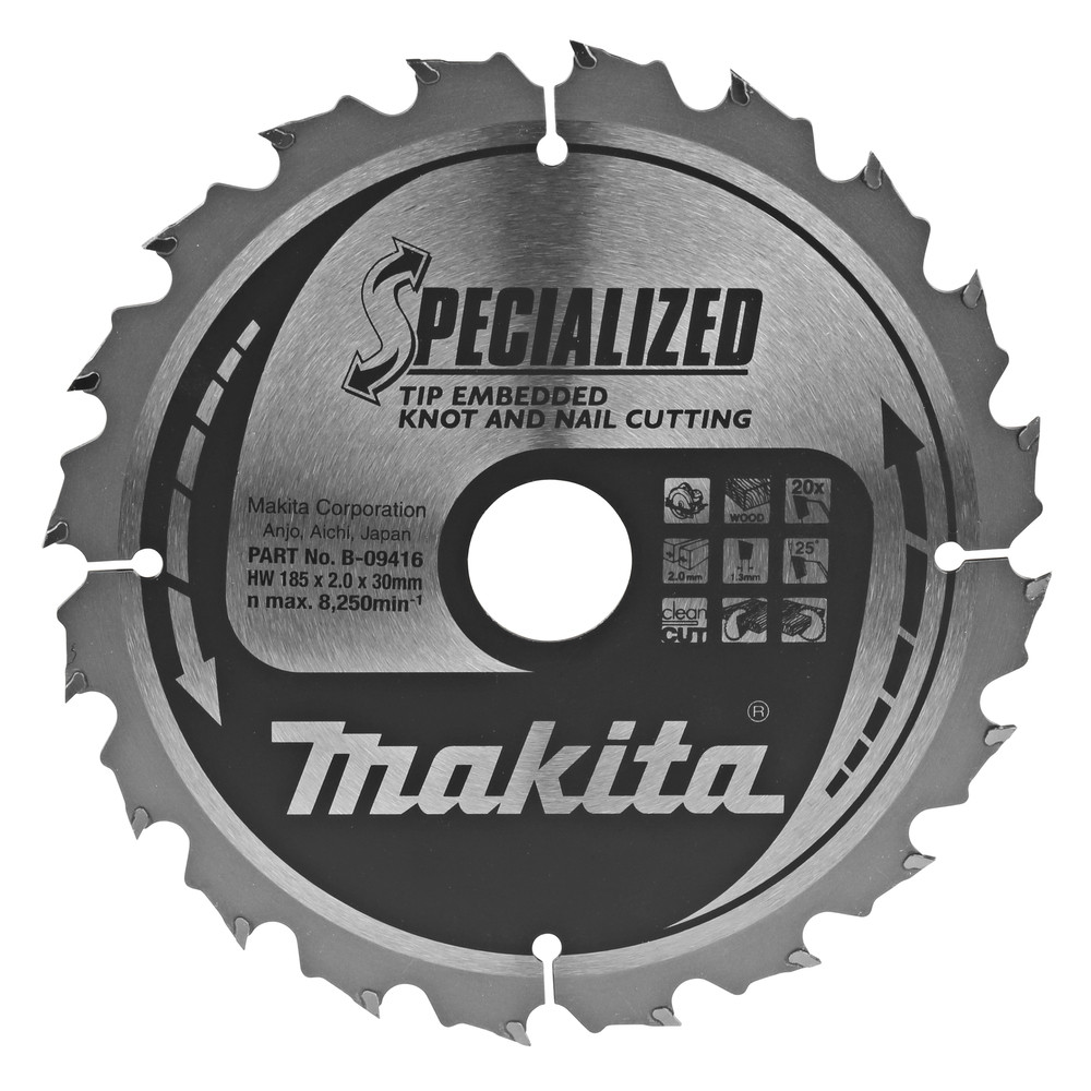 Lames carbures ''Specialized'' bois avec clous, pour scies circulaires Makita