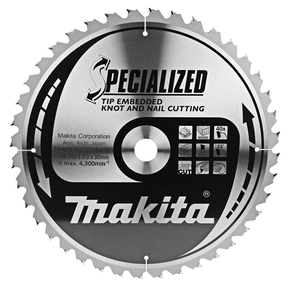 Lames carbures ''Specialized'' bois avec clous, pour scies circulaires Makita