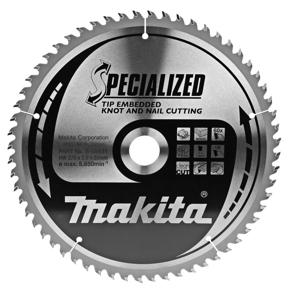 Lames carbures ''Specialized'' bois avec clous, pour scies circulaires Makita