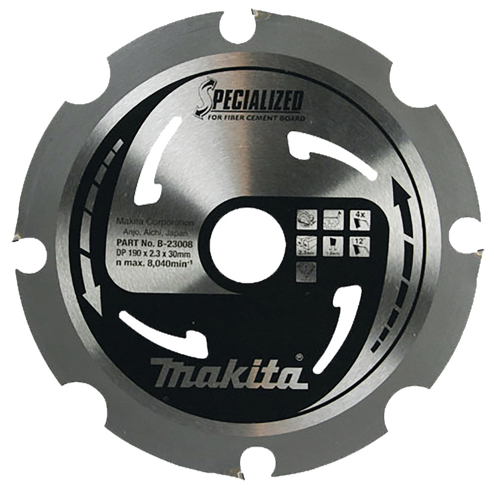 Lames carbures ''Specialized'' fibro-ciment, pour scies circulaires Makita