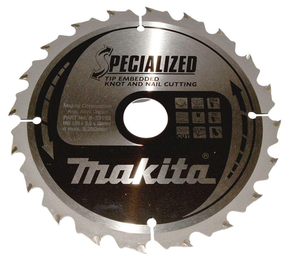Lame de scie circulaire, alliage T.C.T spécialisé, 185 x 30 mm, 20 dents Makita