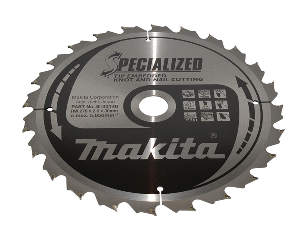 Lame de scie circulaire, alliage T.C.T spécialisé, 270 x 30 mm, 24 dents Makita