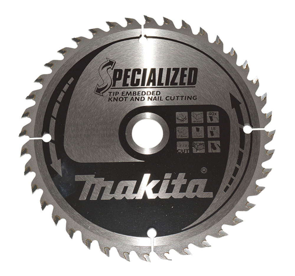 Lames carbures ''Specialized'' bois avec clous, pour scies circulaires Makita