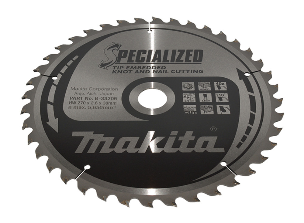 Lame de scie circulaire, alliage T.C.T spécialisé, 270 x 30 mm, 40 dents Makita
