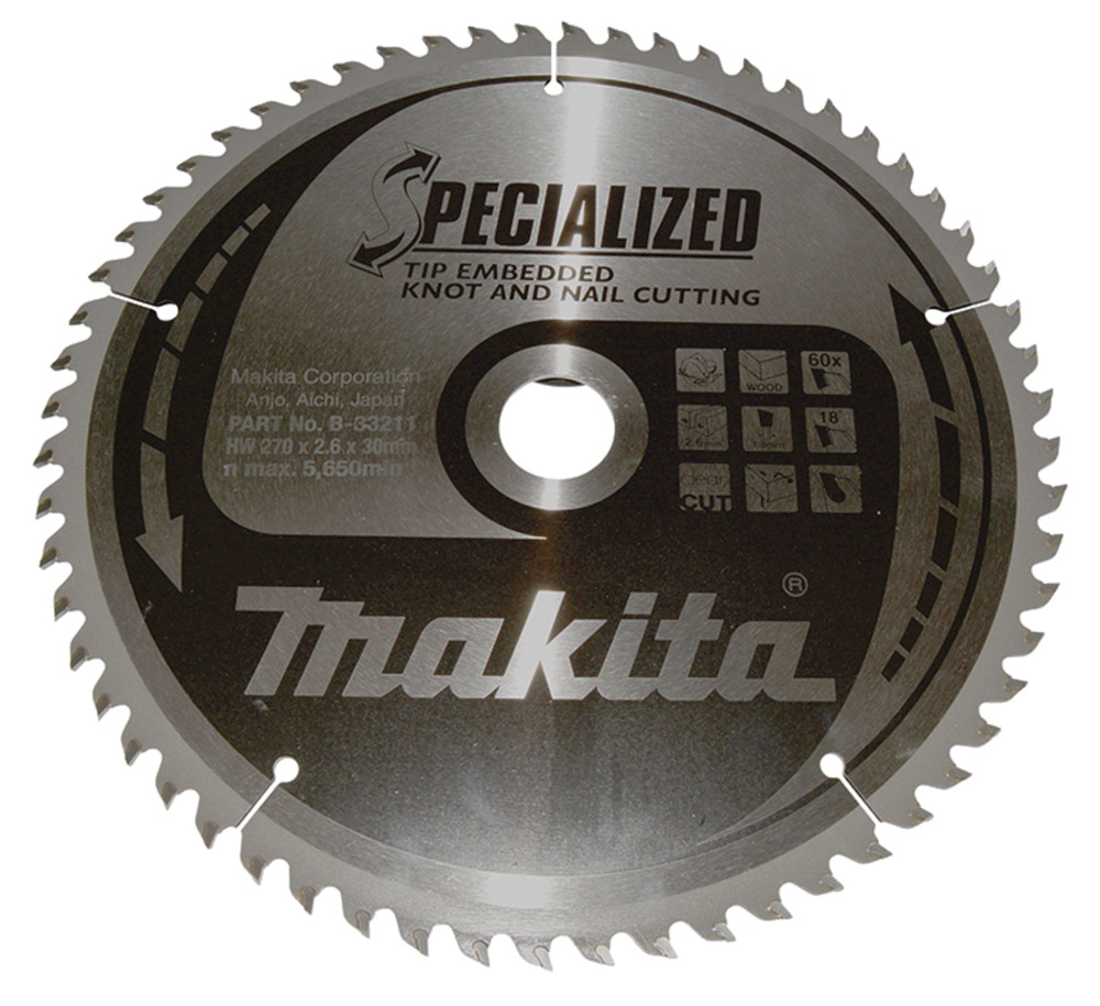 Lame de scie circulaire, alliage T.C.T spécialisé, 270 x 30 mm, 60 dents Makita