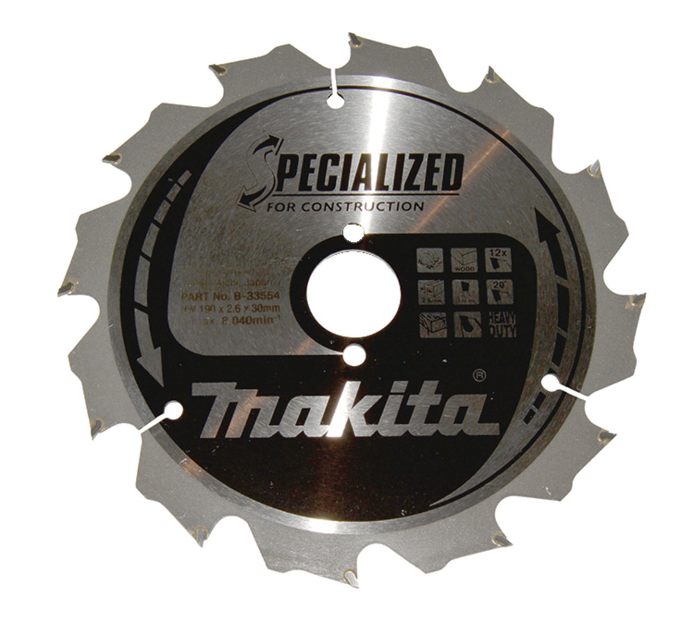 Lame de scie circulaire, alliage T.C.T spécialisé, 190 x 30 mm, 12 dents Makita