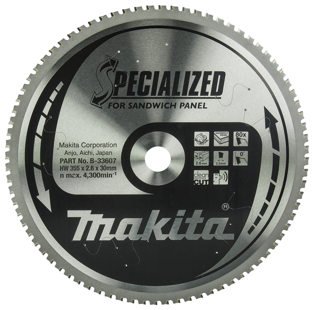 Lame de scie circulaire, alliage T.C.T spécialisé, 355 x 30 mm, 80 dents Makita