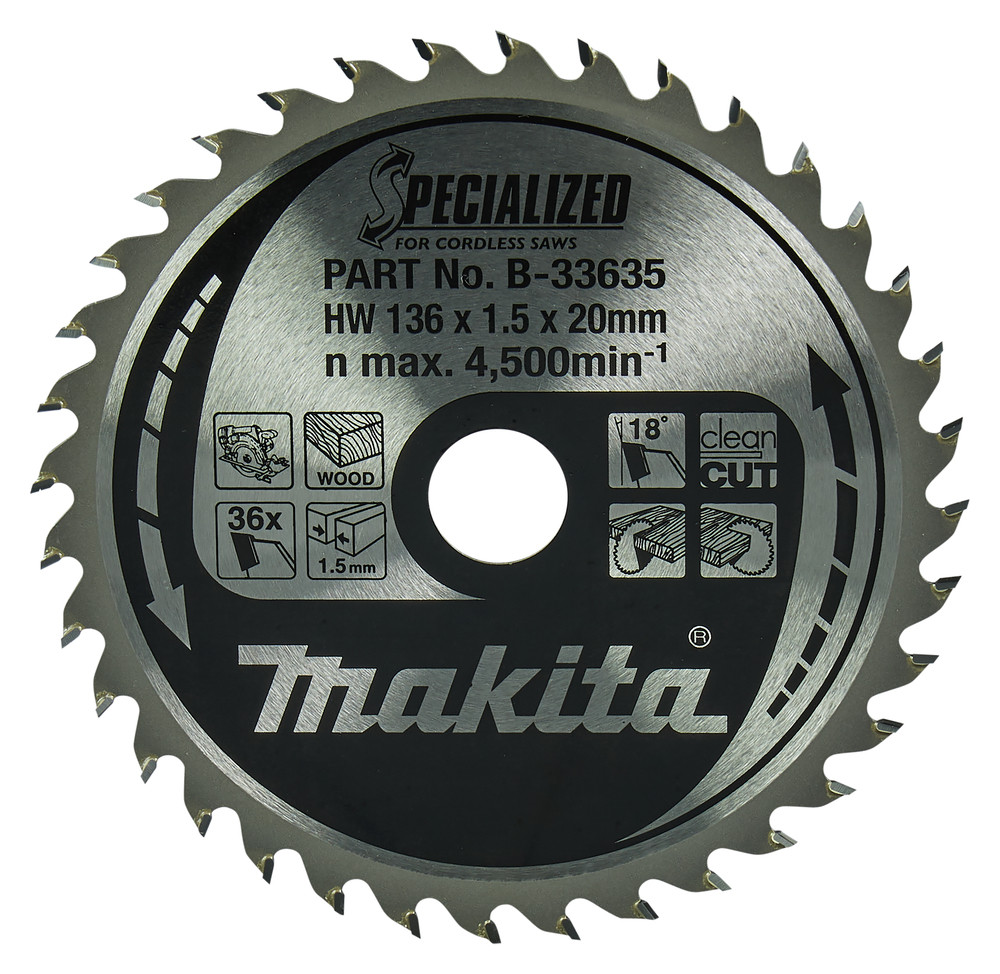 Lame de scie circulaire, alliage T.C.T spécialisé, 136 x 20 mm, 36 dents Makita