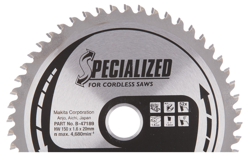 Lames carbures ''Specialized'' Aluminium, pour scies circulaires à métaux à batterie Makita